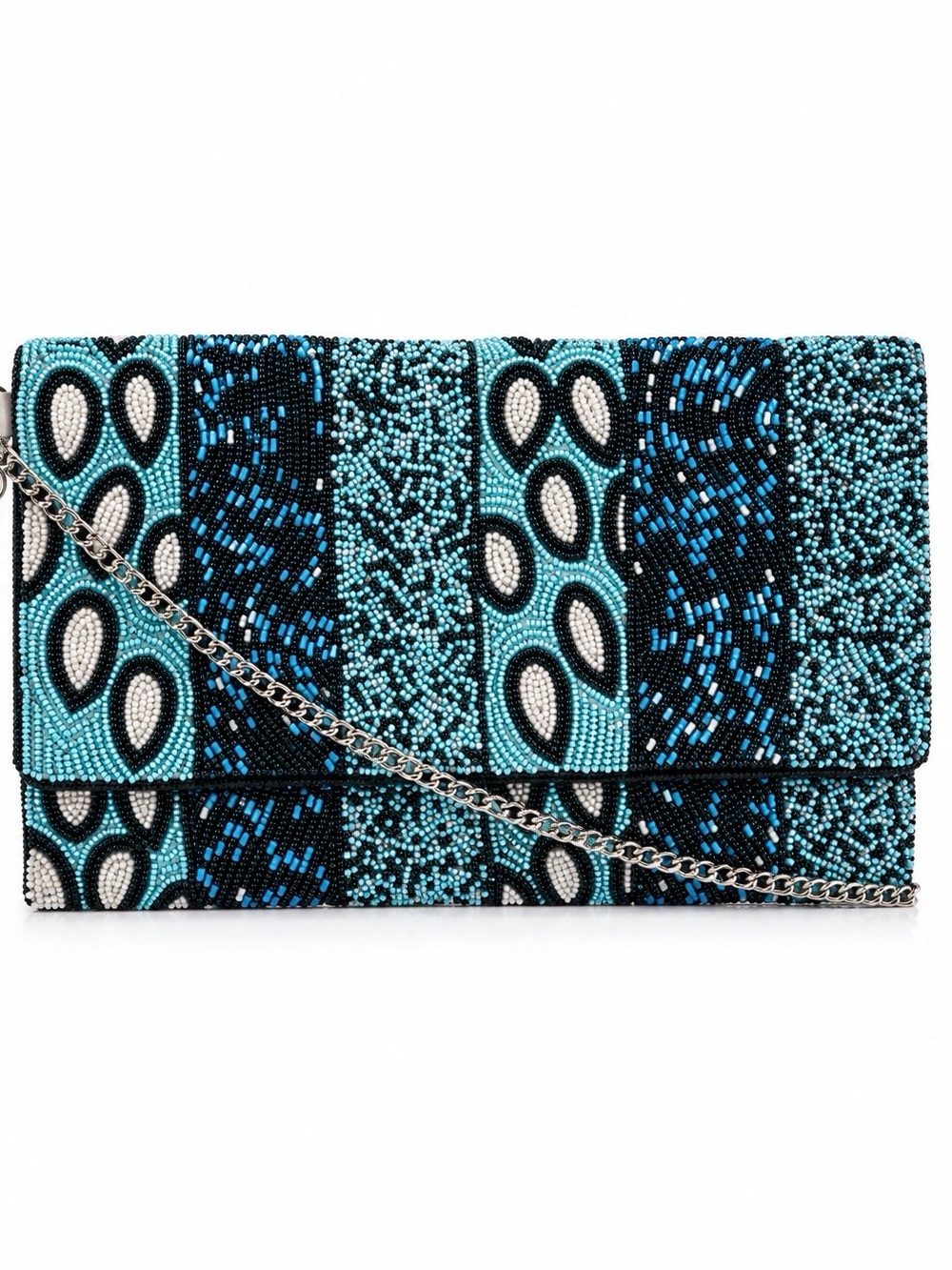 Beaded Blue Pattern Evening Clutch